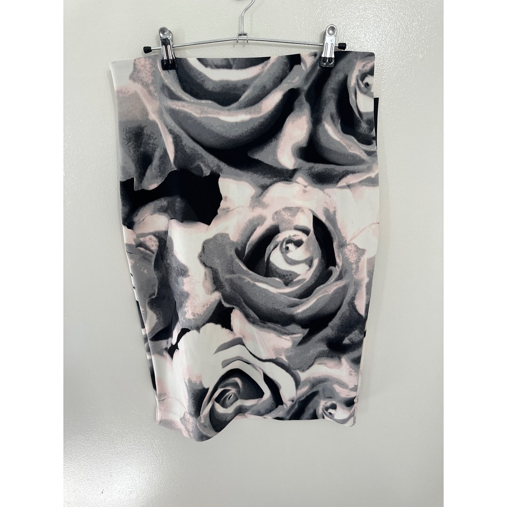 Worthington Grey Rose Floral Pencil Skirt Size 10 NWT Black Pink High Waisted